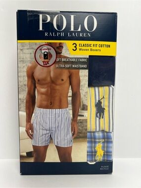 Polo Ralph Lauren Men’s S Woven Boxers 3 Pack Classic Fit Cotton Plaid Stripe